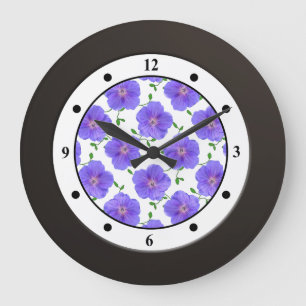 Floral Blue Garden Flower Modern Digits Large Clock