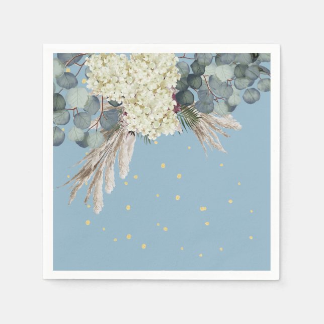 Floral Blue Gold Elegant Birthday  Napkin (Front)