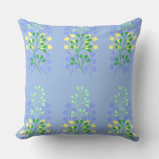 Floral Blue Green and Yellow Pattern Throw Pillow (Front)
