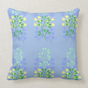 Floral Blue Green and Yellow Pattern Throw Pillow