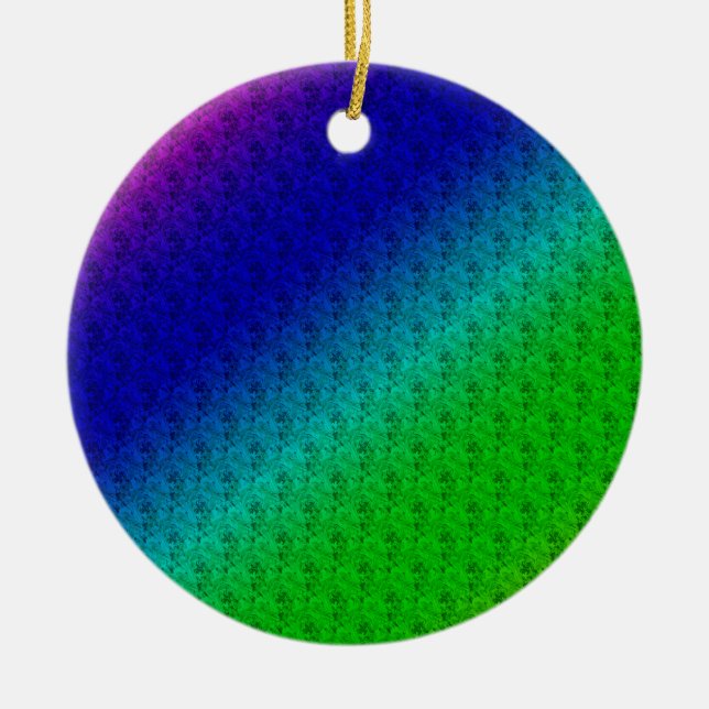 Floral Blue Green Rainbow Gradient Diagonal Blend Ceramic Ornament (Front)