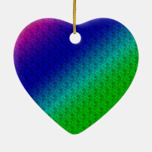 Floral Blue Green Rainbow Gradient Diagonal Blend Ceramic Ornament (Back)