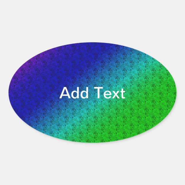 Floral Blue Green Rainbow Gradient Diagonal Blend Oval Sticker (Front)