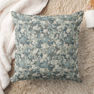Floral Blue Grey Sage Watercolor Clematis Pattern Throw Pillow