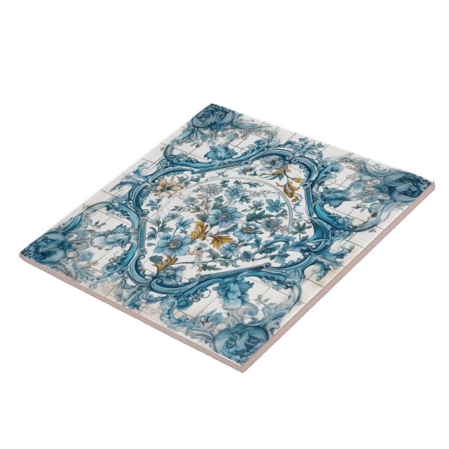 Floral Blue Handcrafted Tiles (Side)