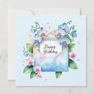 Floral blue Happy birthday card