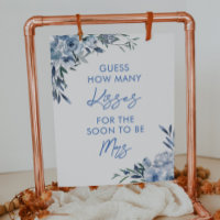 Floral Blue How Many Kisses Bridal Shower Game