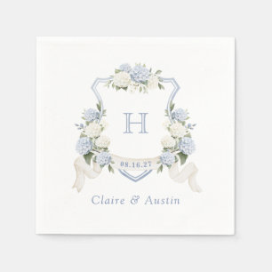 Floral Blue Hydrangea Crest Wedding Monogram Napkin
