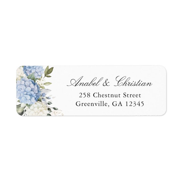Floral Blue Hydrangea Greenery Return Address (Front)