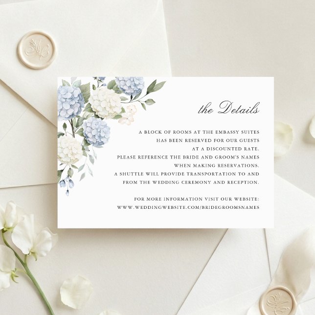 Floral Blue Hydrangea Greenery Wedding Details Invitation (Creator Uploaded)