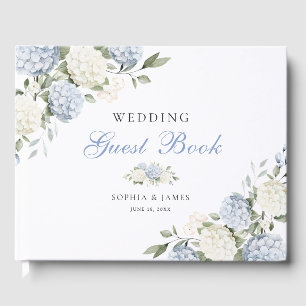Floral Blue Hydrangea Greenery Wedding Guest Book
