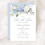 Floral Blue Hydrangea Greenery Wedding Save Date Invitation<br><div class="desc">Floral Elegant Blue Hydrangea Greenery Save the Date Wedding Invitation. Floral Dusty Blue & White Wedding Save the Date Card Template</div>