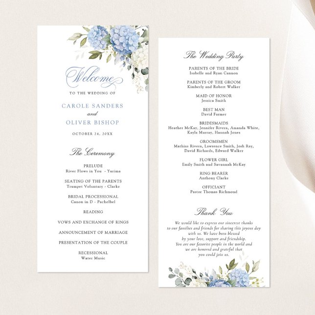 Floral Blue Hydrangea Programme de mariage vert (Créateur téléchargé)
