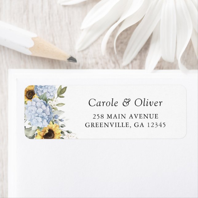 Floral Blue Hydrangea Sunflower Adresse de retour (En situation)