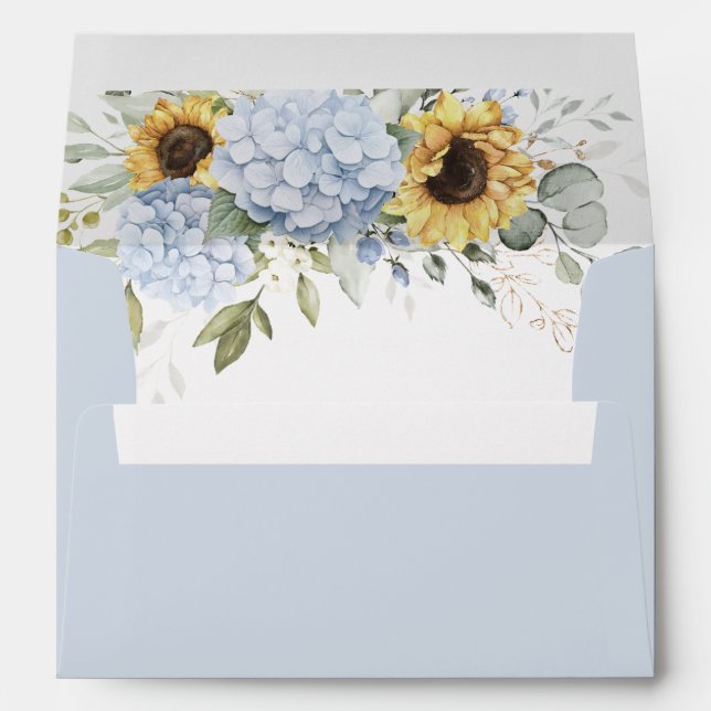 Floral Blue Hydrangea Sunflowers Envelope Liner (Back (Bottom))