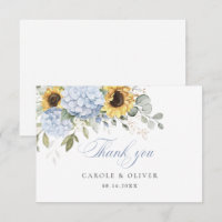 Floral Blue Hydrangea Sunflowers Wedding Thank You