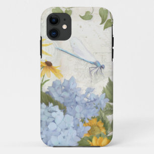 Floral Blue Hydrangea Yellow Sunflower Dragonfly iPhone 11 Case