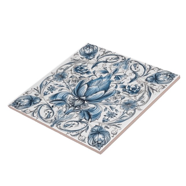 Floral Blue Indigo Azulejo Tiles (Side)