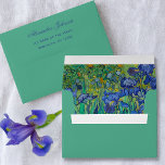 Floral Blue Irises Van Gogh Painting Green Envelope<br><div class="desc">An elegant floral envelope recommended for a wedding or other special occasions, that has inside the blue irises from a famous Van Gogh Painting, now in the public domain. The outside is green. On the flap, it has the return address in blue, with the name written in an elegant calligraphy....</div>