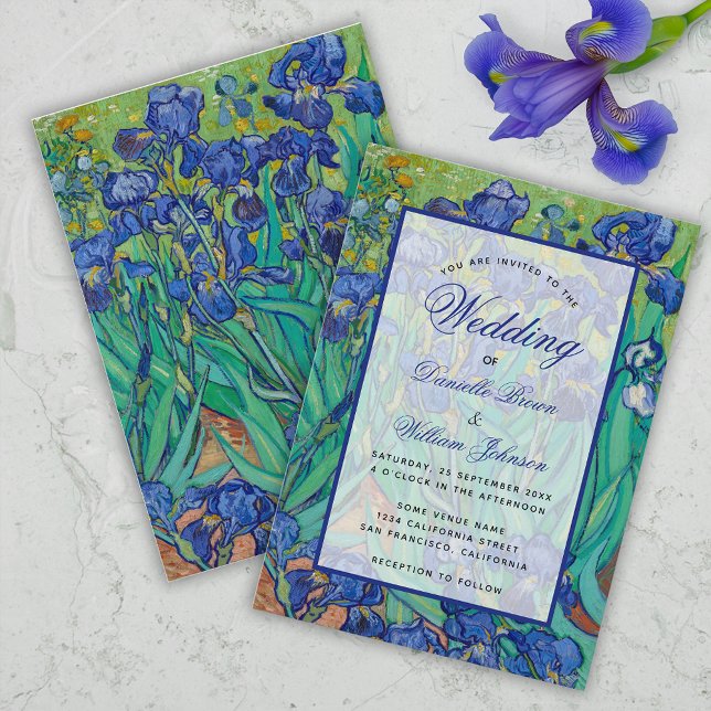 Floral Blue Irises Van Gogh Wedding Calligraphy Invitation (Creator Uploaded)