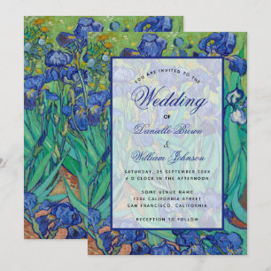 Floral Blue Irises Van Gogh Wedding Calligraphy Invitation