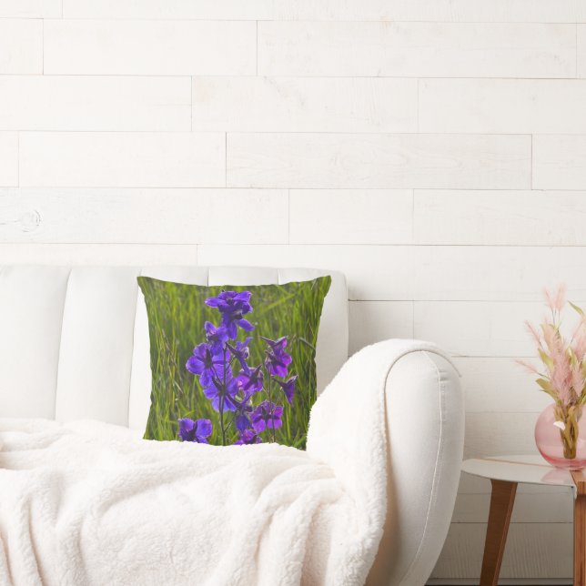 Floral Blue Larkspur Flowers Throw Pillow (Couch)