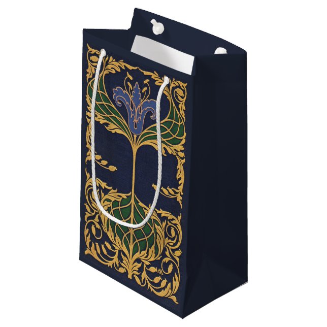 Floral Blue Lily Art Nouveau Small Gift Bag (Front Angled)
