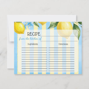 Floral Blue Main Squeeze Bridal Shower Recipe Card