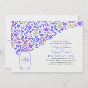 floral blue mason jar cute engagement party invitation