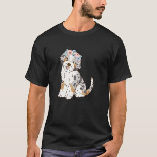 Floral Blue Merle Aussiedoodle  Aussie Doodle Mom T-Shirt