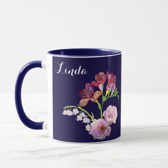 Floral Blue Mug w/Name (Left)
