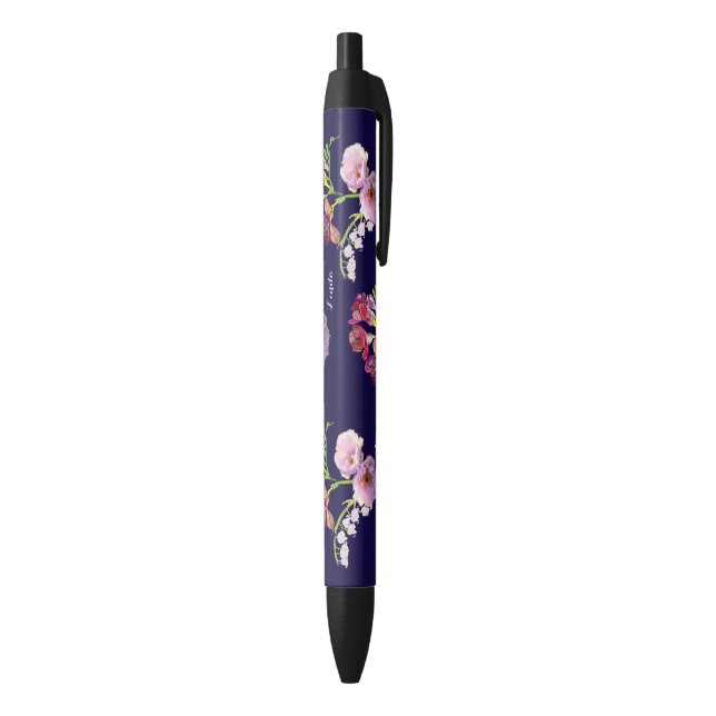 Floral Blue Mug w/Name Black Ink Pen (Bottom (Vertical))