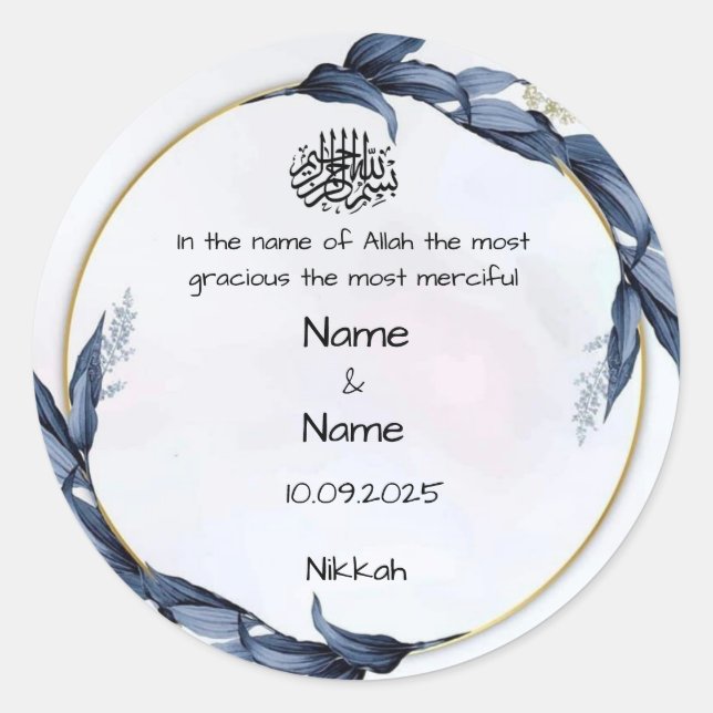 Floral blue nikkah favour stickers  (Front)