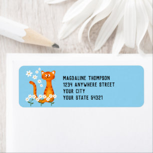 Floral Blue Orange Cat Adresse de retour