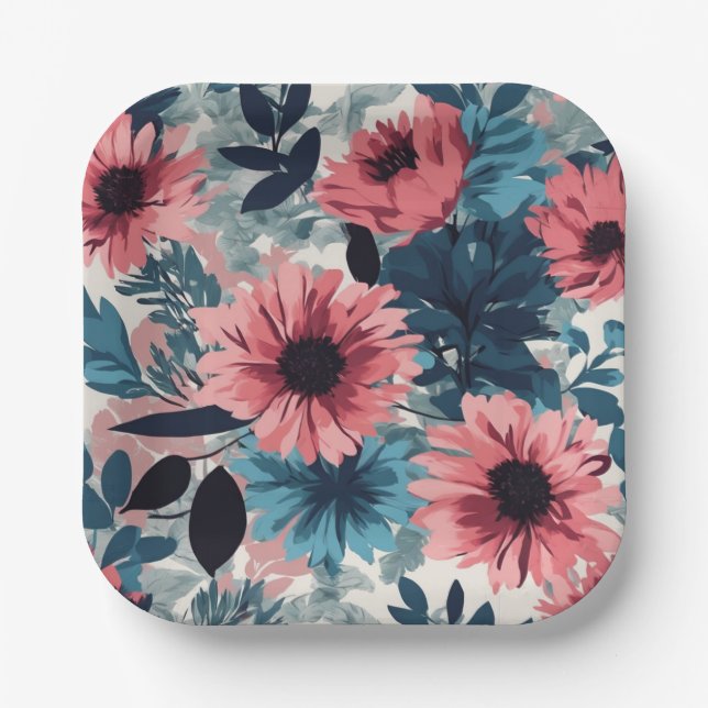 Floral blue paper plate (Front)