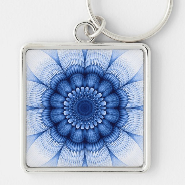 Floral blue pattern keychain (Front)