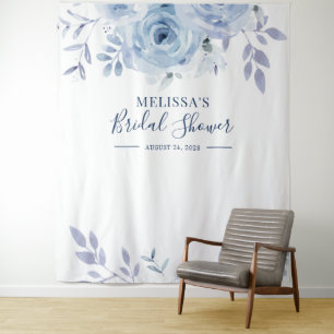 Floral Blue Photo Booth Backdrop Bridal Shower Tapestry