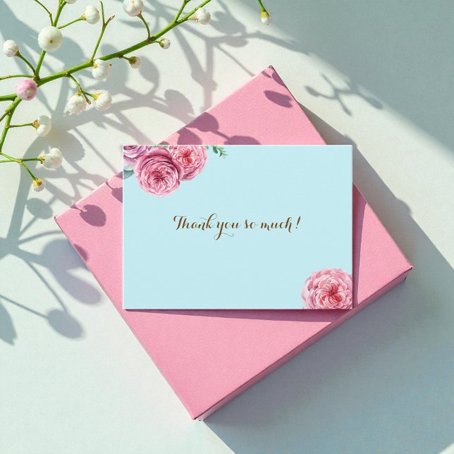 Floral Blue Pink Thank You Flat Card (Creator Uploaded)