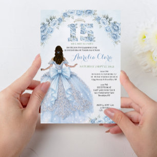 Floral Blue Princess Dress Coquette Quinceanera Invitation