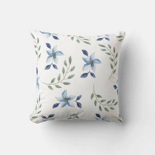 floral blue print pattern seamless throw pillow