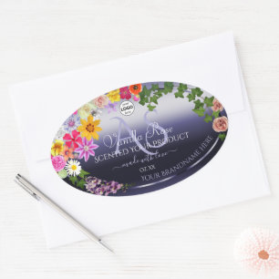 Floral Blue Product Packaging Labels Monogram Logo