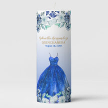 Floral Blue Quinceañera Pillar Candle