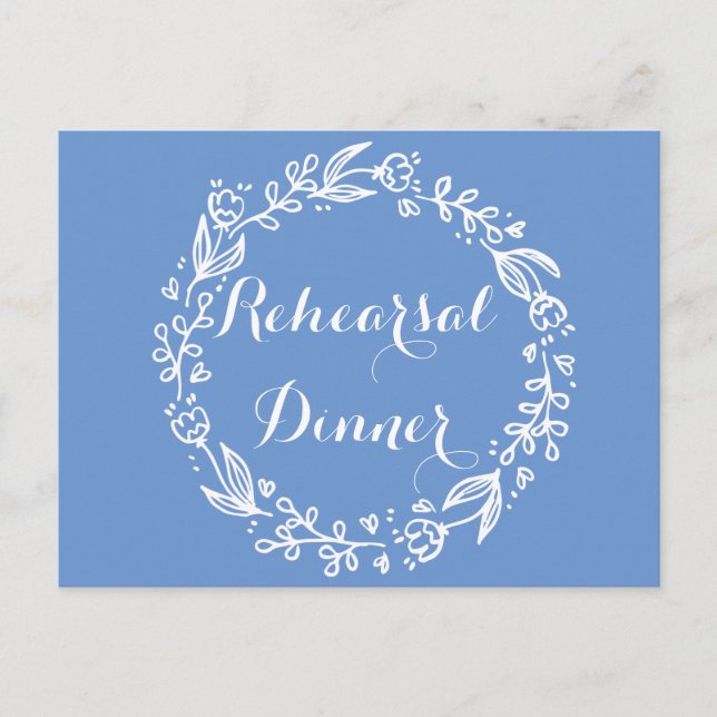 Floral Blue  Rehearsal Dinner Flower Wedding Postcard (Front)