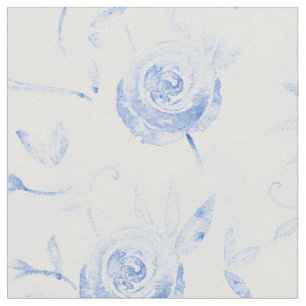 Floral Blue Rose Damask Pattern Fabric