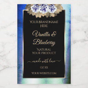 Floral Blue Roses Black Product Label Marble Frame
