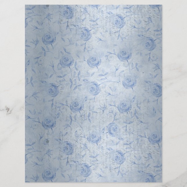 Floral Blue Roses Silver Shimmer Chic (Front)