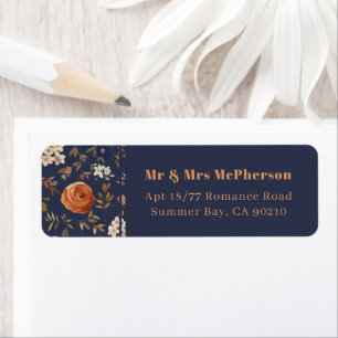 Floral Blue Rust Mariage Retour Adresse Étiquettes