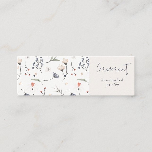 Floral Blue Rust Script Earring Stud Hoop Holder Mini Business Card (Front)