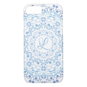 Floral Blue Simple Mandala Circle Minimalist Case-Mate iPhone Case