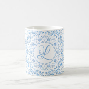 Floral Blue Simple Mandala Circle Minimalist Coffee Mug